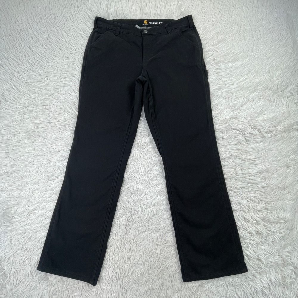 Carhartt Pants Womens 14 Black Loose Fit Fleece Lined Crawford Pant Rugged Flex